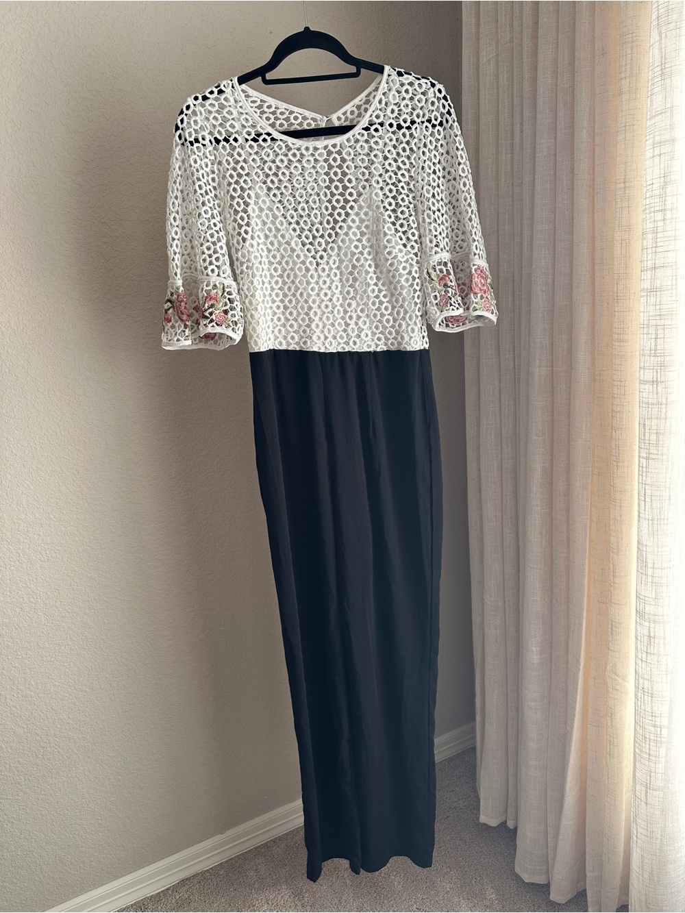 Embroidery Black and White Jumpsuit